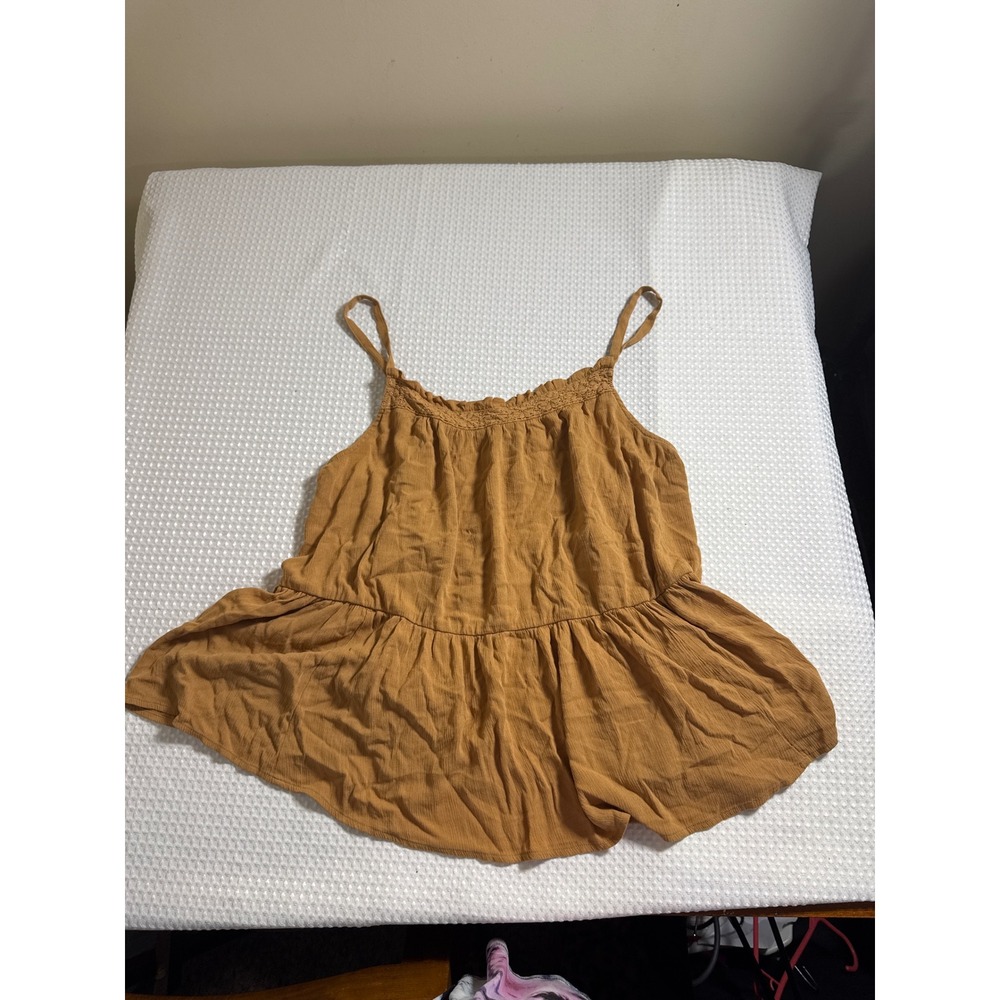 Torrid Peplum Cami Women 2 Mustard‎ Yellow Crochet Lace Tiered Tank